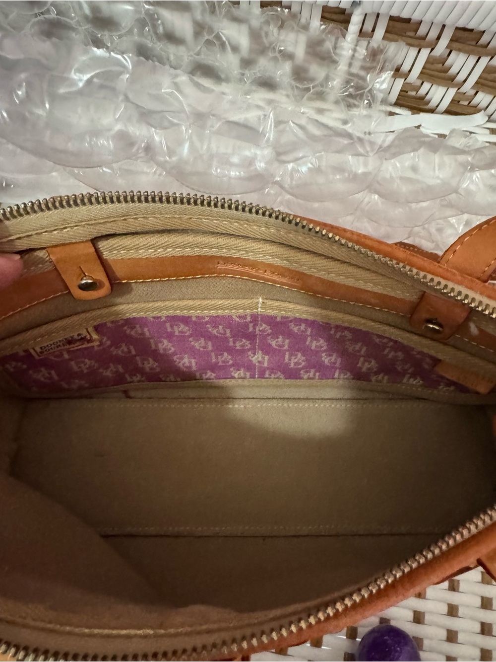 Dooney & Bourke Plum Monogram Shoulder Bag with Tan Trim - Picture 6 of 6